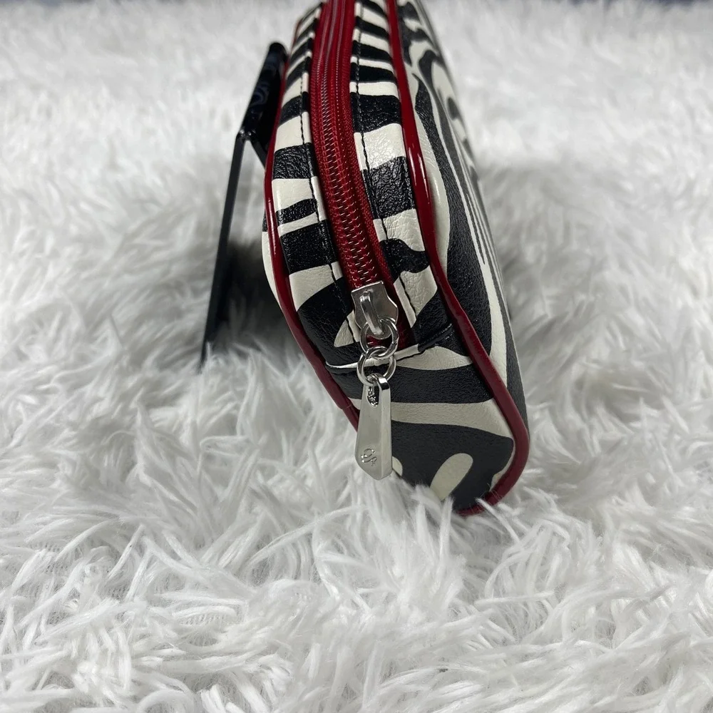 NWOT Grace Adele Zebra Print Cosmetic Bag Black‎ White Red Faux Leather Case